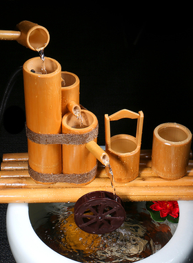 烘干竹流水鱼缸石槽摆件过滤器竹筒流水竹子装饰开业礼品招财流水