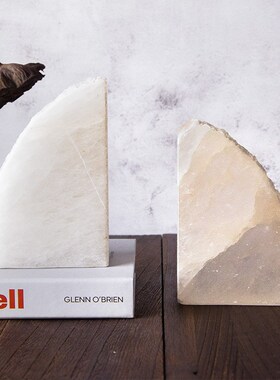 天然石膏矿石书靠书房桌面书柜装饰摆件书档样板房家居软装饰品