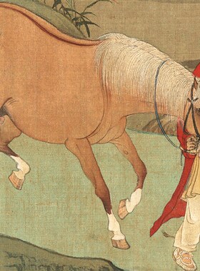 赵孟頫浴马图国画人物画横幅装饰画彩色临摹底稿画心高清微喷复制