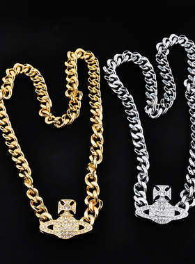 【官网正品】西太后24新款满钻磁吸石土星劈角粗薇薇安项链女