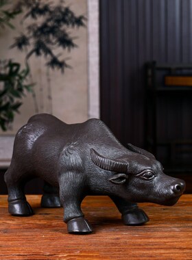 陶瓷水牛摆件客厅工艺品紫砂水牛摆件茶宠摆件大水牛动物生肖摆设