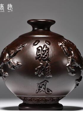 黑檀木TQ-720雕骏雄饰风花瓶摆件马到成功客厅工插花装家八居实木