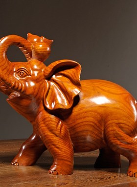 花梨木雕刻大象摆件是实木质一对象家居客厅玄关装饰红木工艺礼品