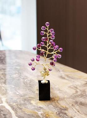 水紫家晶葡萄发财树电镀摆件HJ-4139居装饰品厅样板间水晶石工艺