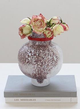 BX68-24-丝品寂风粗磨渐变红缠气泡葫芦款新鲜花玻璃玄宅关居家花