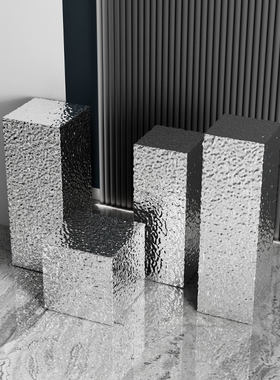 银色不锈钢雕塑底座定制售楼部走道装置水波纹金属落地基座摆件