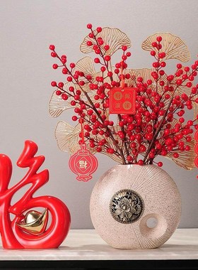 新年春节前台柜台喜庆摆件店铺收银台酒柜大堂装饰品花瓶花艺红色