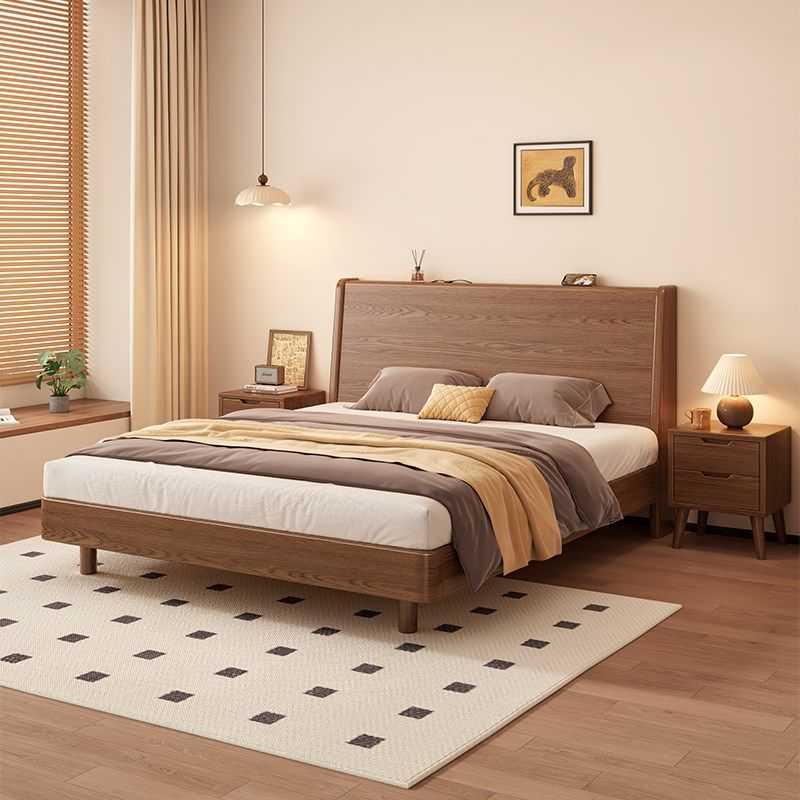 实木床1米8双人床现代简约1米5大床家用主卧橡胶木出租房用单人床 - 图0