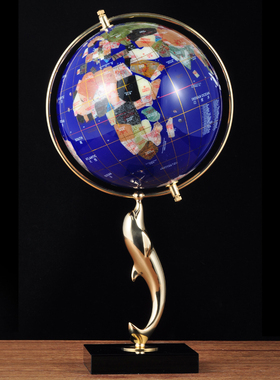 彩铜海豚地球仪摆件家居客厅书房装饰品办公室摆设创意商务礼品