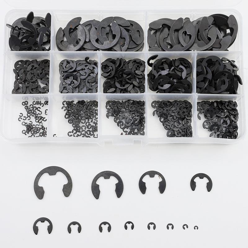 碳钢黑色E型卡簧套装E型挡圈盒装跨境E形开口卡簧挡圈混装 - 图2