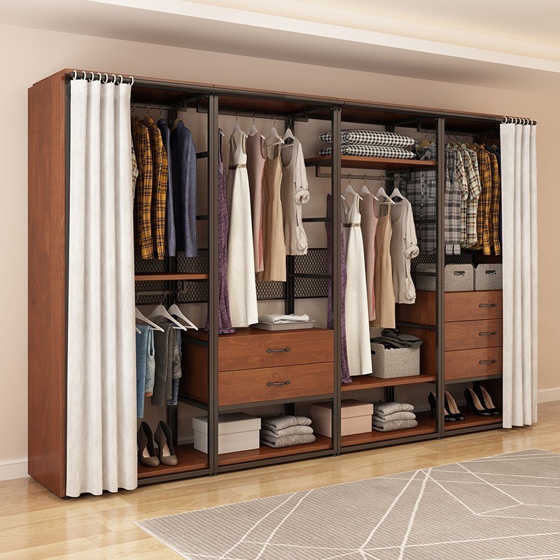 【实木生态板】步入式衣帽间架子组装钢木金属衣柜落地挂衣架 - 图1