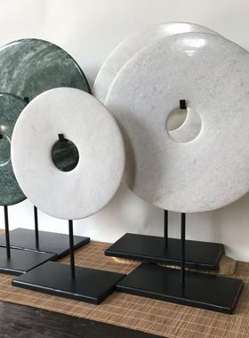 新款简约其他样板房白色玉璧现代平安扣饰品家居摆设玉石摆件绿色