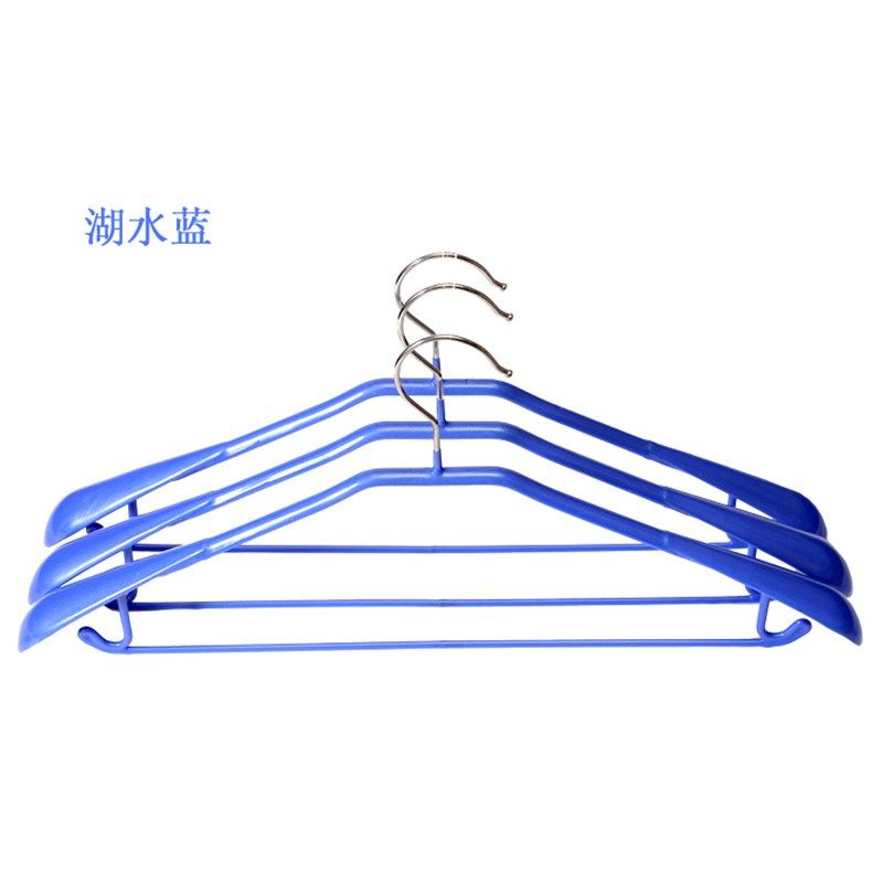 加粗浸塑防滑宽肩衣架金属大衣西服晾衣架乾湿两用防风裤架 - 图0