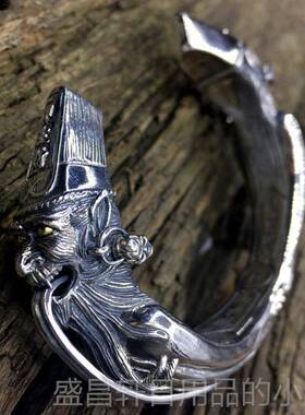 高档男款霸黑财白无常开手镯S9气25口纯银七爷一见生八爷天下太平