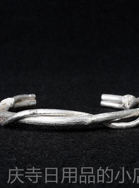 高档VIXTORM正品99镯0银镯 原创设计师款纯足手工制手作藤条子 现