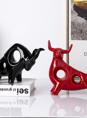 现代创意陶瓷牛气冲天摆件客厅电视柜书柜酒柜装饰品桌面书柜摆设