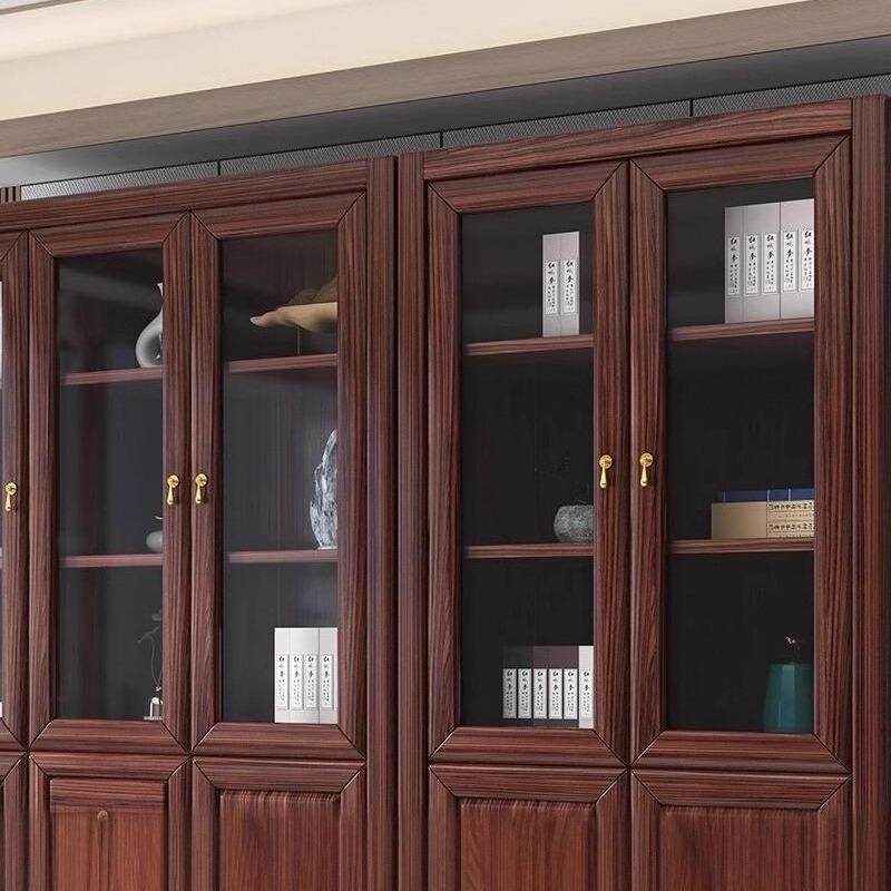 乌金木书柜带玻璃书橱展示柜书房储物柜新中式办公室实木收纳柜子,淘宝优惠券,粉丝福利购,淘宝优惠卷