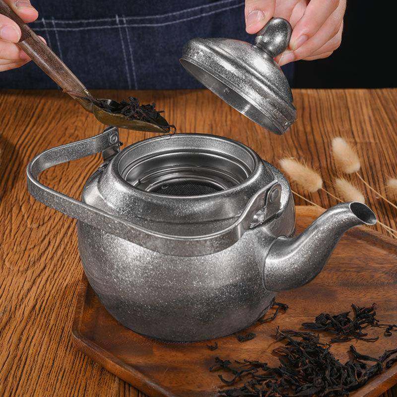 复古不锈钢茶壶带滤网餐厅用茶水壶烧水壶做旧工业风咖啡壶手冲壶,淘宝优惠券,粉丝福利购,淘宝优惠卷