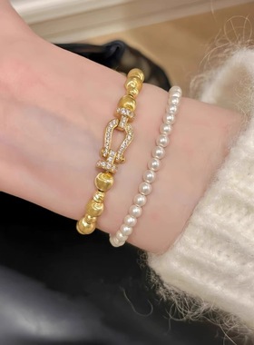 微镶满钻锆石马蹄扣爆闪拉丝串珠