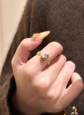 复古红色滴釉龙鳞珍珠葫芦戒指女