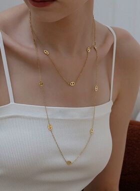 长款猪鼻子项链气质轻奢18K真金