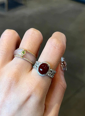 小红书同款南红佳人仿红宝石戒指