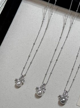 丝带蝴蝶结正圆珍珠项链女轻奢