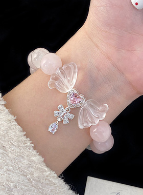 粉水晶施家珠葫芦吊坠手链蝴蝶