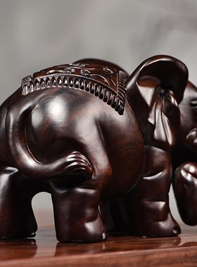 乌木雕刻大象装饰品实木雕刻大象对家庭入口办公室办公桌装饰工艺