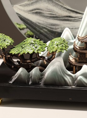 假山流沙画绝美沙漏摆件高级感客厅乔迁玄关造景办公室招财装饰品