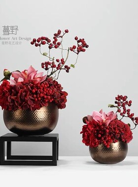 红色中式绣球浆果仿真花酒店售楼处样板间餐桌包间前台摆件桌花