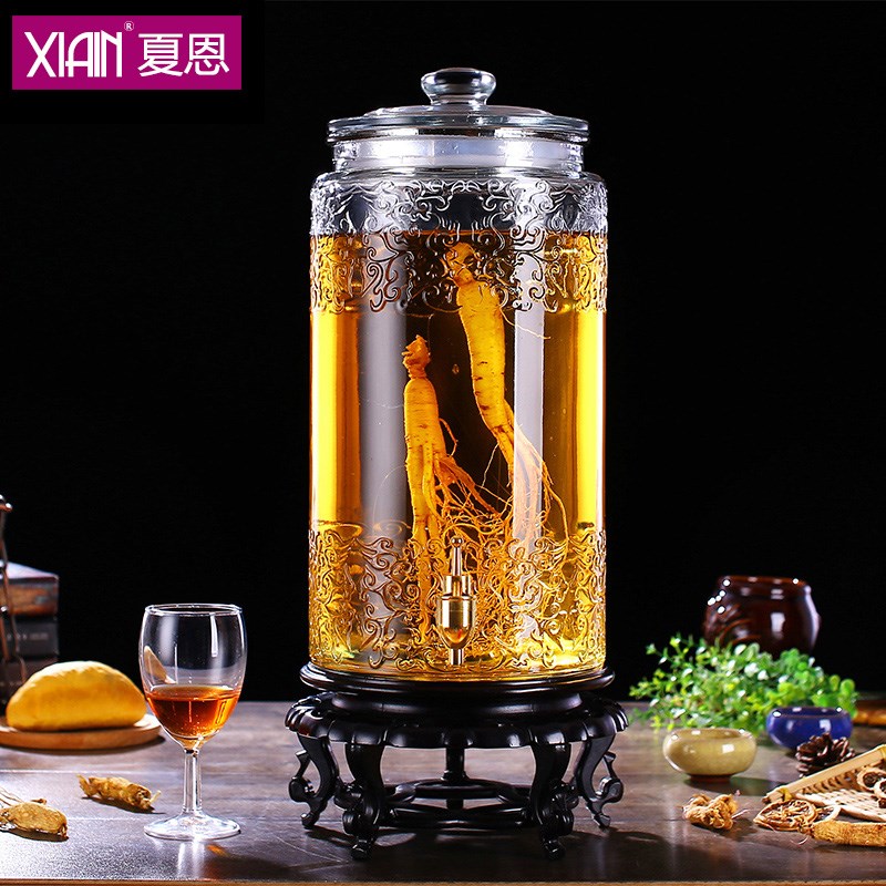 Thickened wine glass bottle 10kg 20kg household with faucet brewing medicinal wine jar soaking wine bottle glass sealed jar