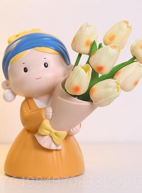 正品珍摆珠女孩捧花件玄关电视柜装饰实用结品婚送闺蜜女教生师节