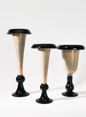 中古风手工玻璃异形创意花瓶复古风样板间蘑菇头肌理疏离花器摆件