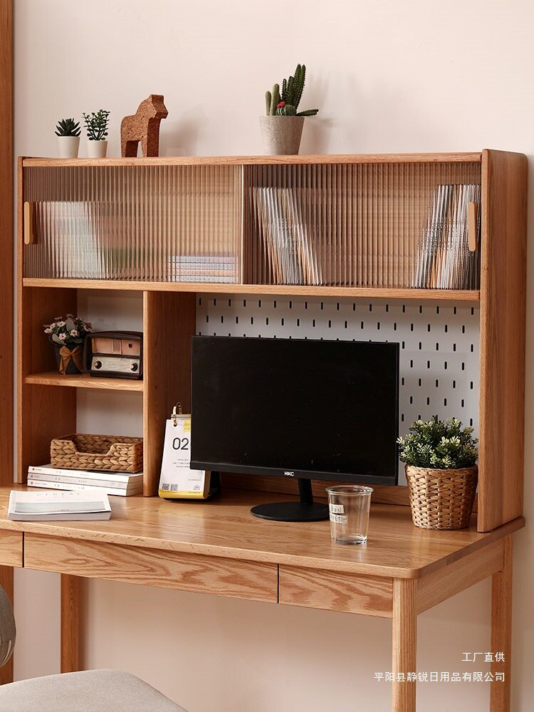 Solid wood desk bookshelf oak desktop storage rack log vertical desk shelf hole board student bay window storage