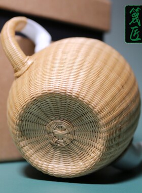 瓷胎竹编功夫茶具套装一壶二杯白瓷快客杯匠人竹丝扣瓷茶具礼品