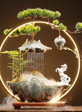 创意中式招财流水摆件循环加湿器客厅办公室家居装饰开业礼品