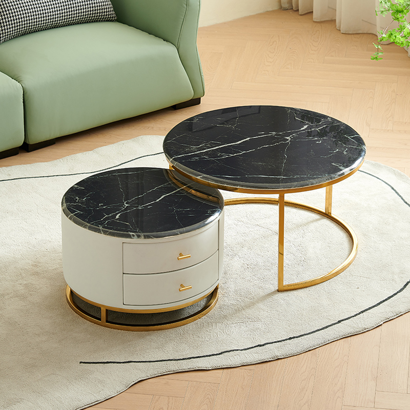 天然奢石圆形茶几可伸缩大理石超晶石茶桌客厅家用简约微晶石茶几 - 图3