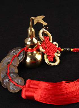 铜葫芦五帝钱挂件真品五帝空心开口葫芦带盖