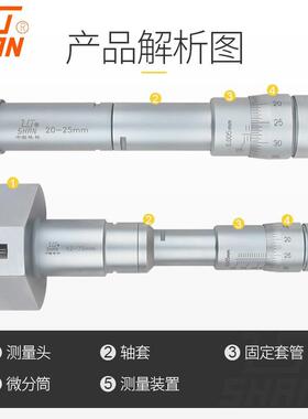 YGO桂林桂量三爪内径孔千分尺分径卡尺内孔高精度千测量三点式内