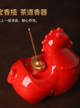 陶瓷唐马Q版马上有钱香插小摆件办公室茶室书房桌面好物工位装饰