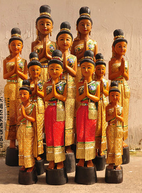 泰国工艺品 东南亚木雕迎宾女萨瓦蒂装饰摆件 玄关门厅站佛摆设