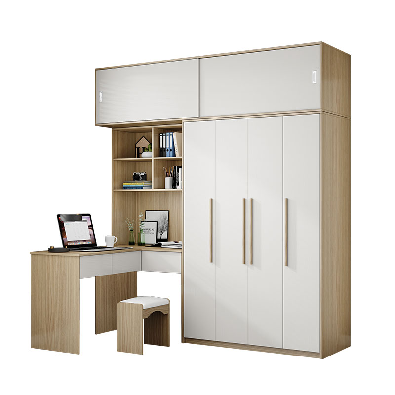 现代中式连身书桌柜小户型家用学习电脑桌衣柜卧室L型转角一体柜 - 图3