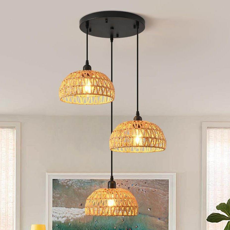 美式麻绳编织吊灯民31103宿中室式餐仿厅酒店客吧台卧手工三头吸,淘宝优惠券,粉丝福利购,淘宝优惠卷