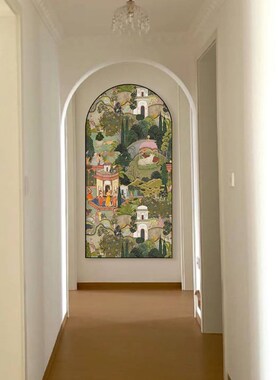 法式中古风复古装饰画斋浦尔花园高级感艺术挂画入户玄关门型壁画