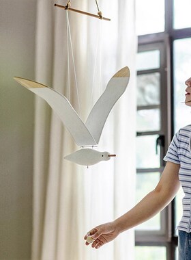 会飞的海鸥木质飞鸟房间客厅阳台装饰品儿童玩具空中悬挂吊饰挂件