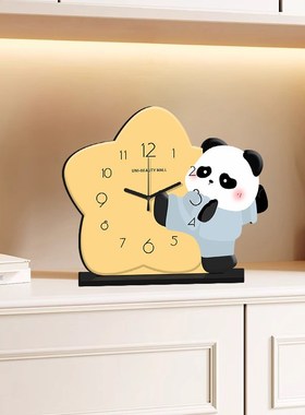 桌面时钟摆台式座钟2025新款功夫熊猫摆放式客厅钟表装饰品小摆件