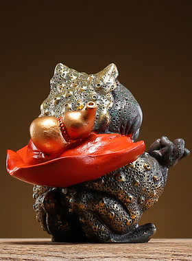 国风青砂石金蟾摆件掐指一算动物创意客厅办公室桌面鱼缸景观装饰