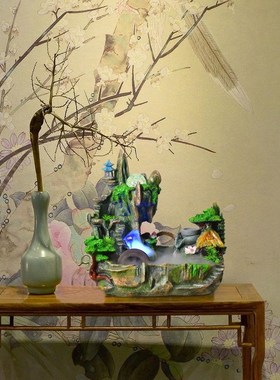 假山小桥流水喷泉桌面摆件客厅办公室加湿器鱼缸装饰开业礼品