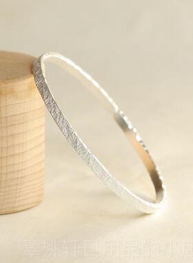 正品惜《拾光》原礼创简约现物做磨砂90足银9手工纯银手镯大理唯